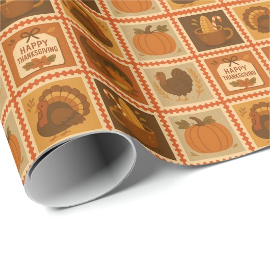 Thanksgiving Stamp Collage Cadeaupapier (Rol Hoek)