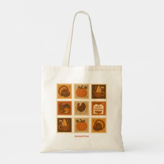 Thanksgiving Stamp Collage Gepersonaliseerd Tote Bag (Achterkant)