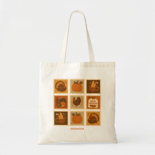 Thanksgiving Stamp Collage Gepersonaliseerd Tote Bag (Voorkant)