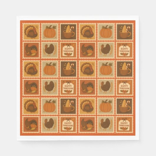 Thanksgiving Stamp Collage Papier Servet (Voorkant)
