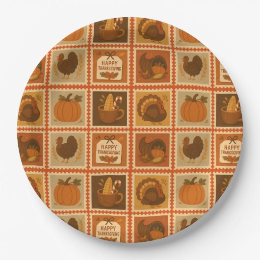 Thanksgiving Stamp Collage Party Borden Papieren Bordje (Voorkant)
