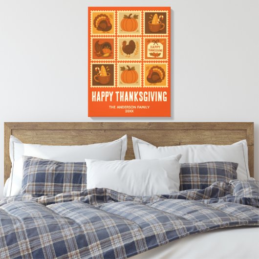 Thanksgiving Stamp Collage Wall Art Canvas Afdruk (Insitu (Slaapkamer))