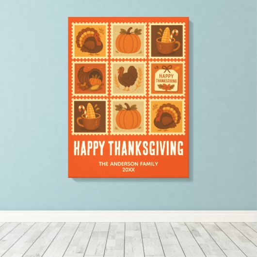 Thanksgiving Stamp Collage Wall Art Canvas Afdruk (Insitu (Houten vloer))