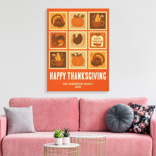 Thanksgiving Stamp Collage Wall Art Canvas Afdruk (Insitu (Woonkamer))
