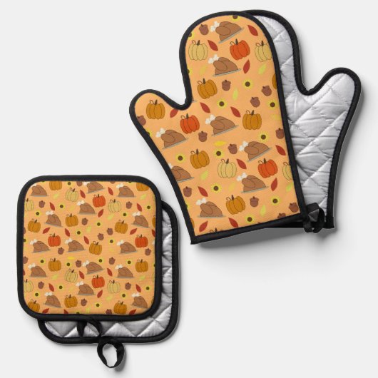 Thanksgiving Sticker Pattern Ovenwant & Pannenlap Set (Voorkant / Achterkant)