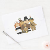 Thanksgiving Stickers/Pelgrims en Indianen Ovale Sticker (Envelop)