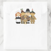 Thanksgiving Stickers/Pelgrims en Indianen Ovale Sticker (Tas)