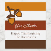 Thanksgiving Strepen en Eikels Wijn Etiket (Enkel label)