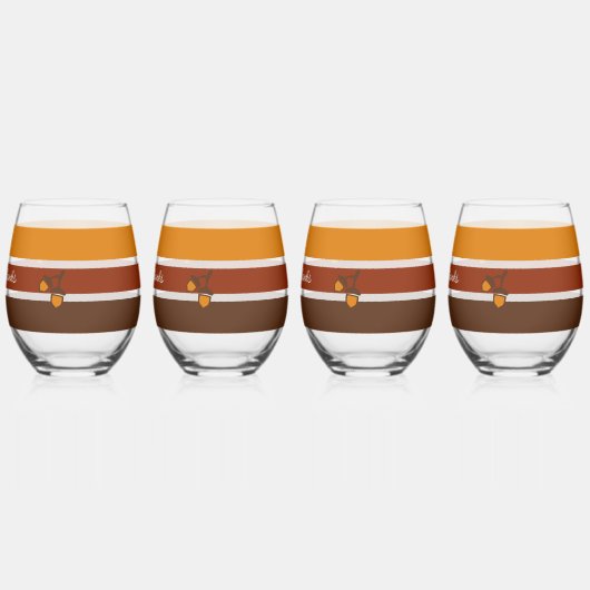 Thanksgiving Strepen en eikels Wijnglas Zonder Voet (Achterkant)
