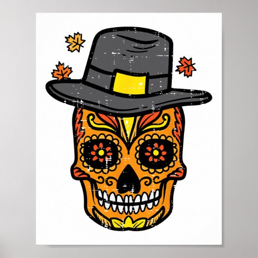 Thanksgiving Suiker Schedel Pelgrim Herfst Mexicaa Poster (Voorkant)