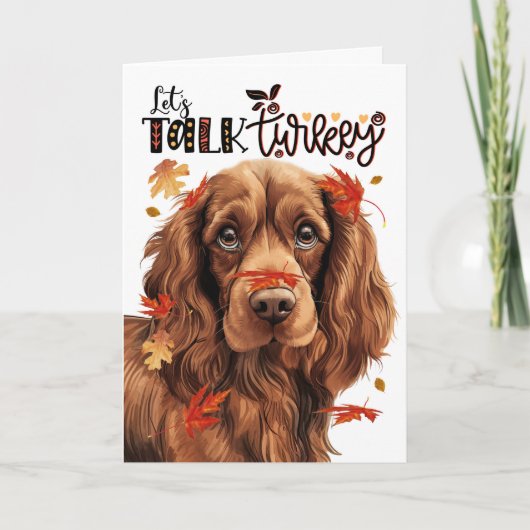 Thanksgiving Sussex Spaniel Laten we Turkije prate Feestdagen Kaart (Voorkant)