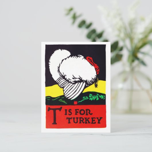 Thanksgiving T is voor Turkije Retro Briefkaart (Staand voorkant)