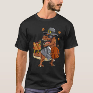 Thanksgiving T Rex Dabbing Turkey Pilgrim Boys Kin T-shirt