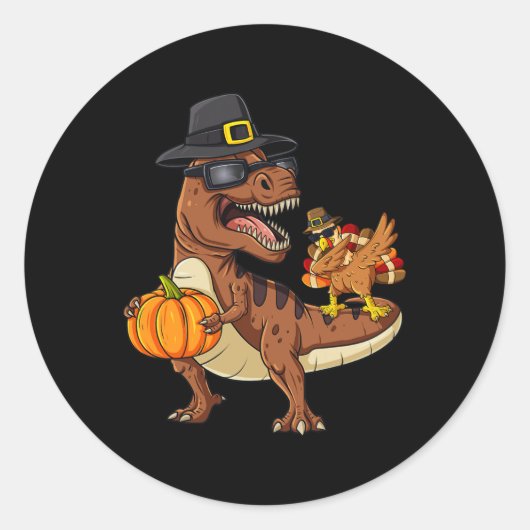 Thanksgiving T Rex Dabbing Turkije Leuke Jongens M Ronde Sticker (Voorkant)