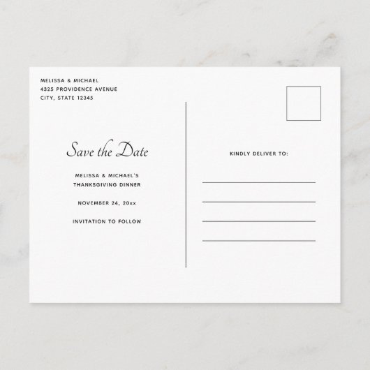 Thanksgiving tabel Elegante instelling De datum op Uitnodiging Briefkaart (Achterkant)