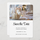 Thanksgiving tafel elegante plaats instelling foto save the date (Voorkant / Achterkant)