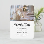 Thanksgiving tafel elegante plaats instelling foto save the date (Staand voorkant)