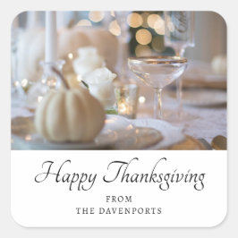 Thanksgiving tafel elegante plaats instelling foto vierkante sticker
