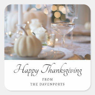 Thanksgiving tafel elegante plaats instelling foto vierkante sticker