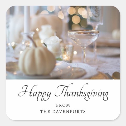 Thanksgiving tafel elegante plaats instelling foto vierkante sticker (Voorkant)