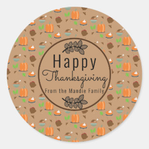 Thanksgiving Tak Branch Groene Patroon Zoete Cadea Ronde Sticker