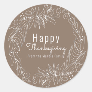 Thanksgiving Tak Branch Krans Handgetekende Illust Ronde Sticker