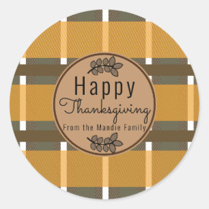 Thanksgiving Tak Plaid Patroon Zoete Cadeau Ronde Sticker
