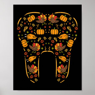 Thanksgiving Tand Schattige Herfst Tanden Tandarts Poster