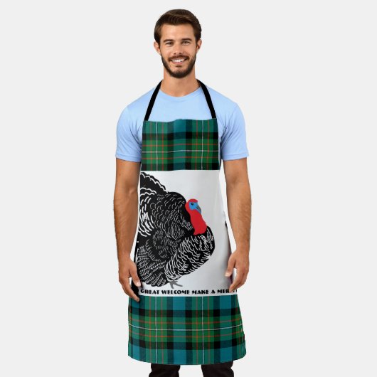 Thanksgiving tartan kalkoen schort (Gedragen)