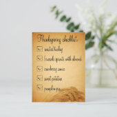 Thanksgiving Tarwe Food Checklist Briefkaart (Staand voorkant)