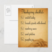 Thanksgiving Tarwe Food Checklist Briefkaart (Voorkant / Achterkant)