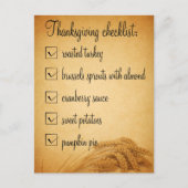 Thanksgiving Tarwe Food Checklist Briefkaart (Voorkant)