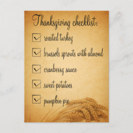 Thanksgiving Tarwe Food Checklist Briefkaart