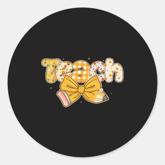 Thanksgiving Teacher Pencil Bow Fall One Thankful  Ronde Sticker (Voorkant)