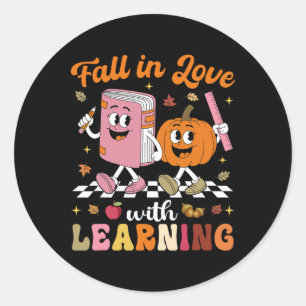 Thanksgiving Teacher Shirt Retro Herfst Verliefd o Ronde Sticker