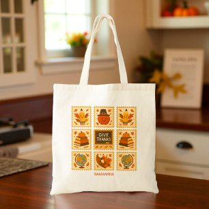 Thanksgiving Teacher Stamp Collage   herfst Tote Bag