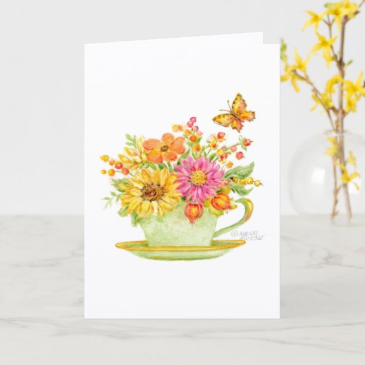 Thanksgiving Teacup Beautiful Day Blessings Card Kaart (Gele Bloem)