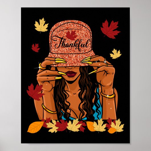 Thanksgiving Thankful Afro African American Autumn Poster (Voorkant)
