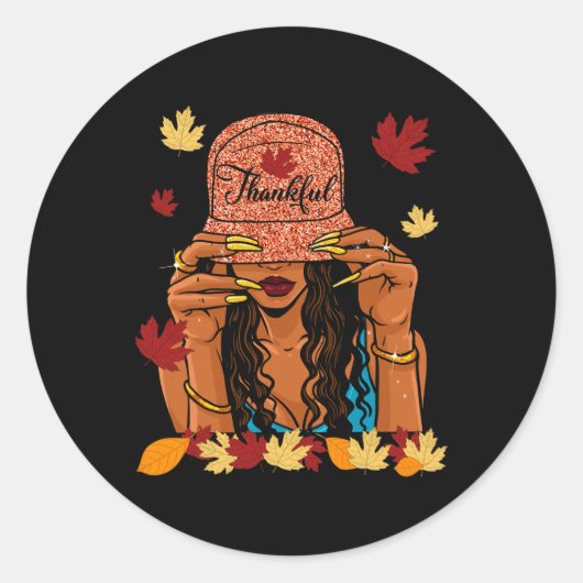 Thanksgiving Thankful Afro African American Autumn Ronde Sticker (Voorkant)