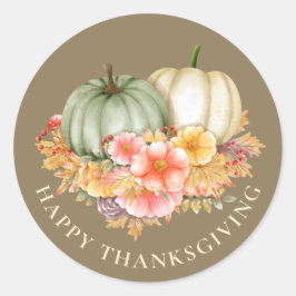 Thanksgiving Thankful floral pumpkins brown Ronde Sticker