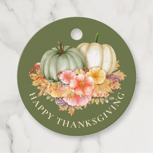 Thanksgiving Thankful floral pumpkins green Bedankjes Labels (Voorkant)