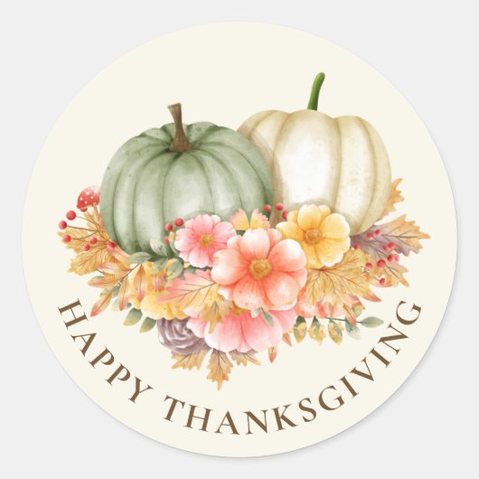 Thanksgiving Thankful floral pumpkins herfst Ronde Sticker (Voorkant)