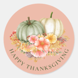 Thanksgiving Thankful floral pumpkins roze Ronde Sticker