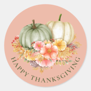 Thanksgiving Thankful floral pumpkins roze Ronde Sticker