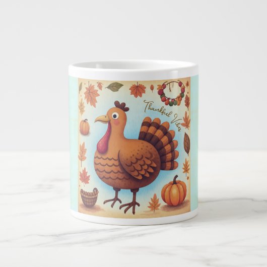 Thanksgiving,Thankful Vibes,Cute Turkey Grote Koffiekop (Voorkant)