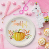 Thanksgiving "Thankful" Waterverven Beide grootten Papieren Bordje (Feest)