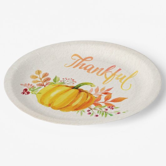 Thanksgiving "Thankful" Waterverven Beide grootten Papieren Bordje (Gekanteld)