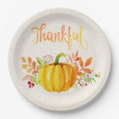 Thanksgiving "Thankful" Waterverven Beide grootten Papieren Bordje (Voorkant)