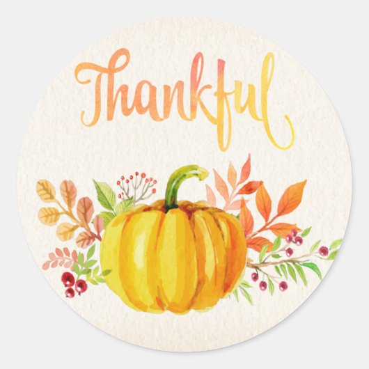 Thanksgiving "Thankful"-Waterverven Ronde Sticker (Voorkant)