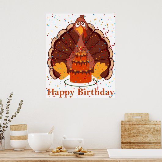 Thanksgiving Tijd Happy Birthday Poster (Keuken)